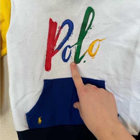 Vintage Polo by Ralph Lauren Green and Yellow Color-Block Hoodie - Picture 3 of 5